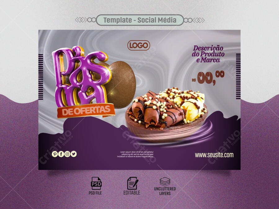 Flyer Páscoa De Ofertas e Chocolates PSD Editável