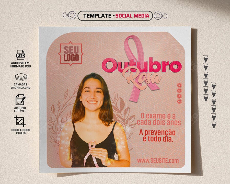 Post para Redes Sociais Outubro Rosa PSD Editável