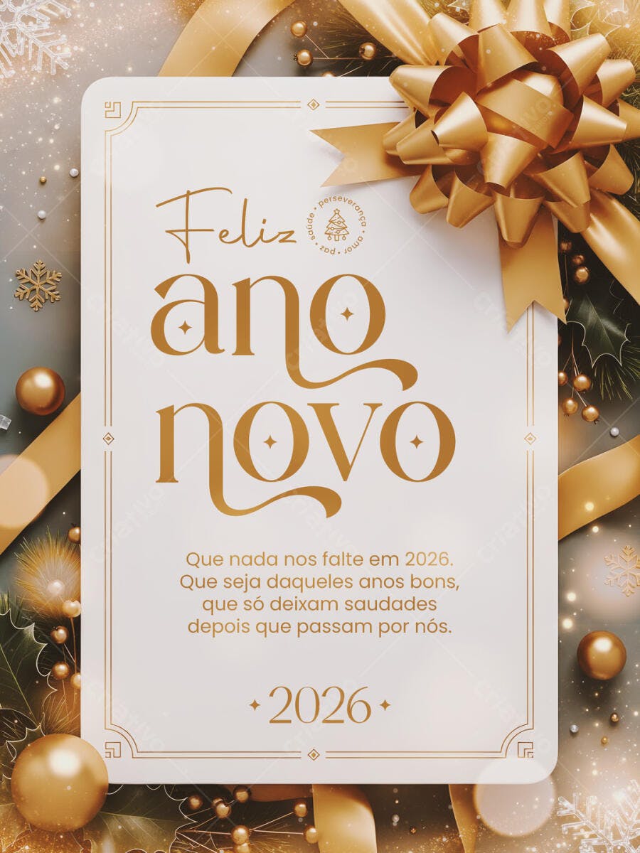 Cartão de Ano Novo Dourado 2026 PSD Editável