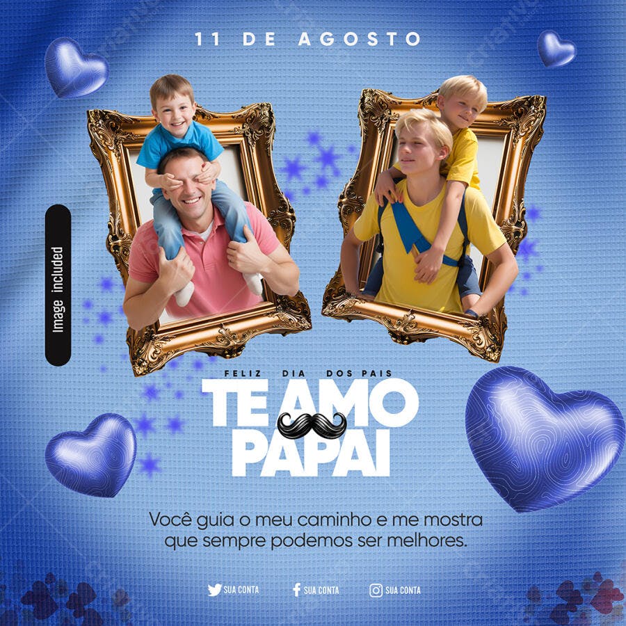 Flyer Dia dos Pais com Fotos Pai e Filhos Sorrindo PSD Editável