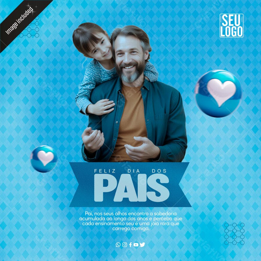 Post Redes Sociais Feliz Dia dos Pais Pai e Filha PSD Editável