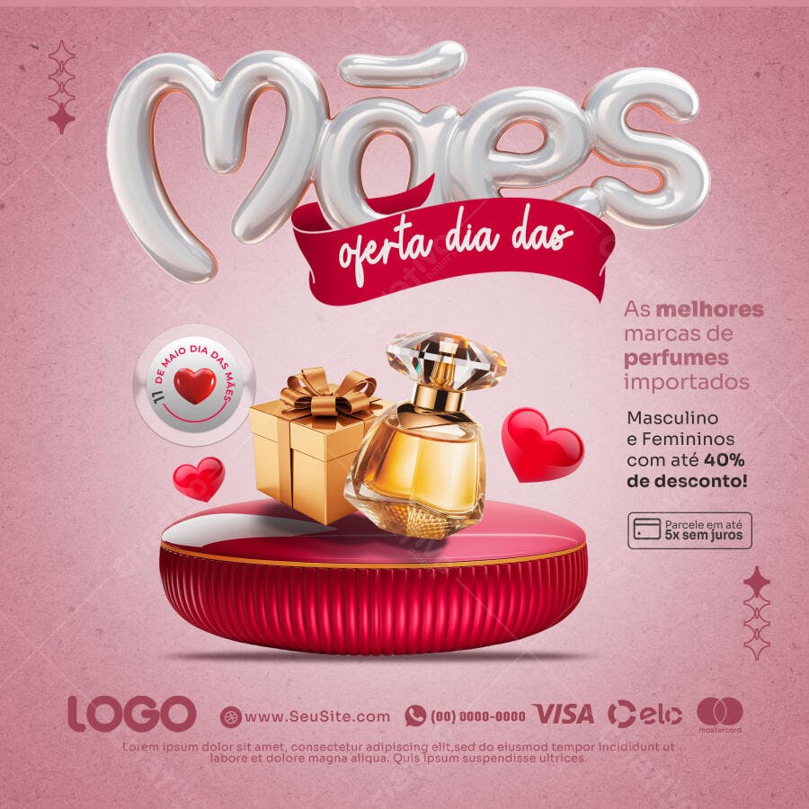 Post para Redes Sociais Dia das Mães Perfumes 40% Desconto PSD Editável