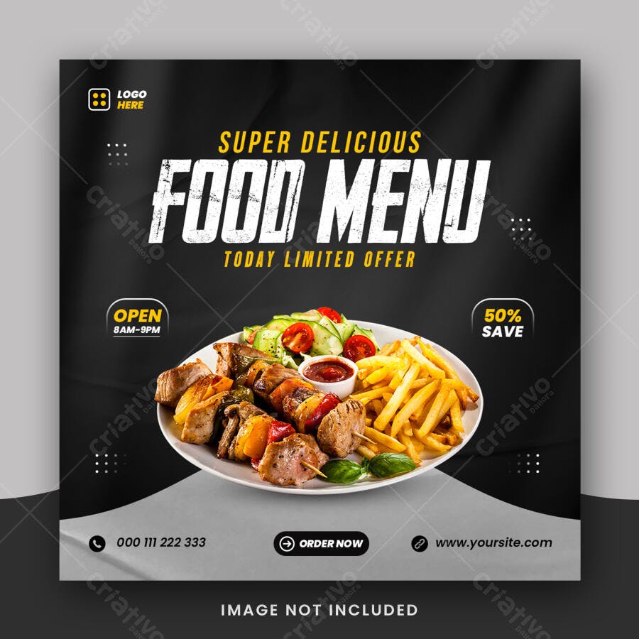 Flyer de Comida Menu Super Delicious Oferta Limitada PSD Editável