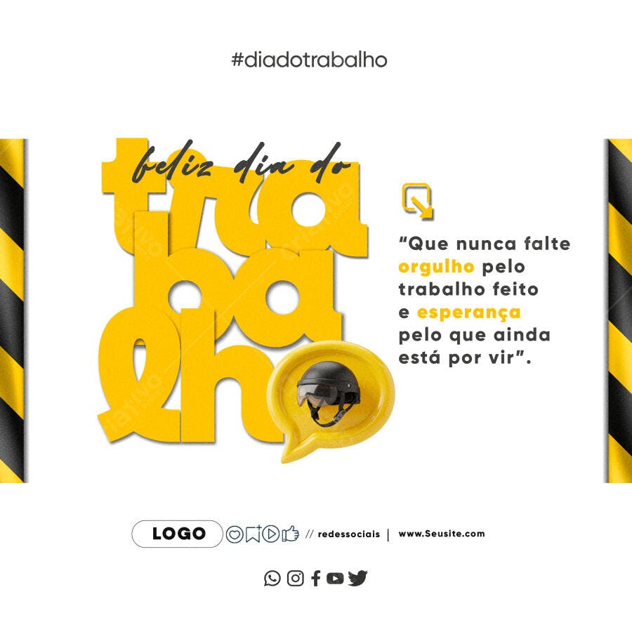 Post para Redes Sociais Dia do Trabalho Capacete Moto Amarelo PSD Editável