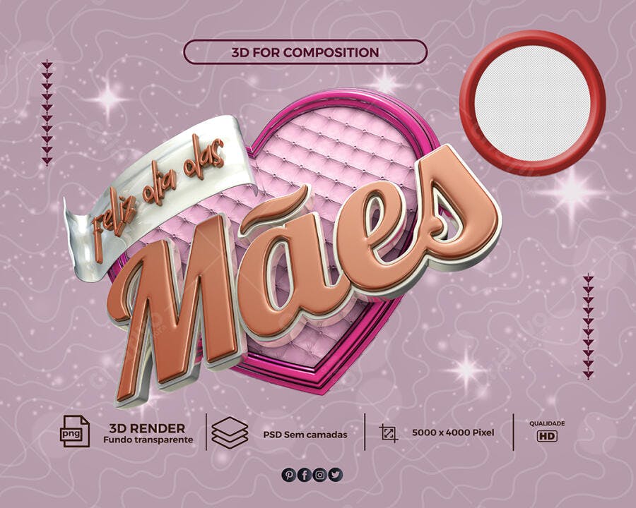 Elemento 3D para Feliz Dia das Mães PSD Editável