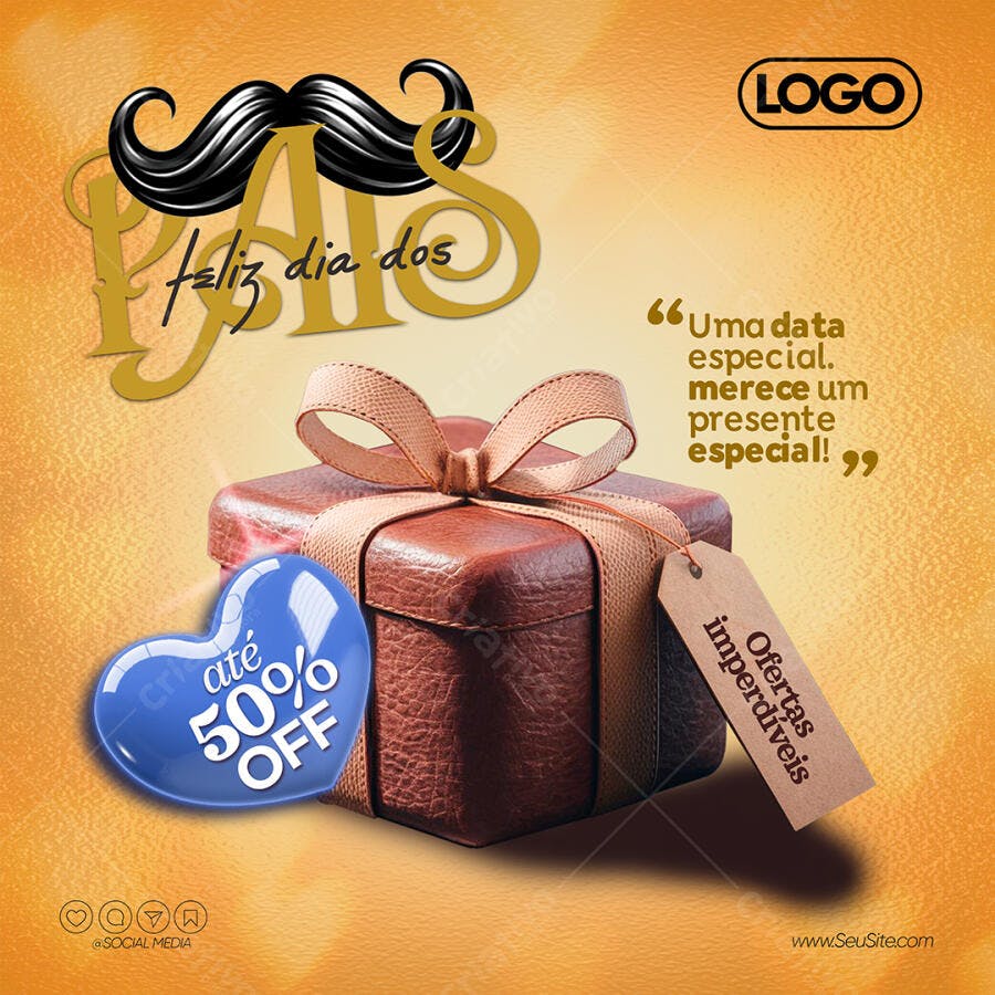 Social Media Post Dia dos Pais com Ofertas até 50% OFF PSD Editável