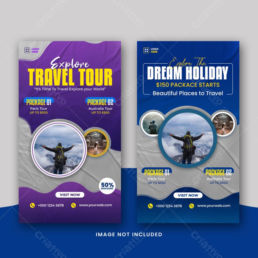 Flyer de Viagem "Explore Travel Tour" e Férias "Dream Holiday" PSD Editável