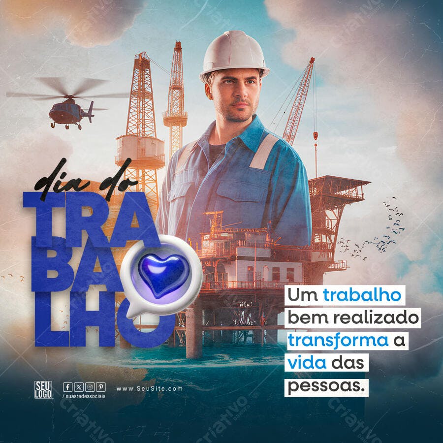 Flyer para Dia do Trabalho com Engenheiro Plataforma PSD Editável