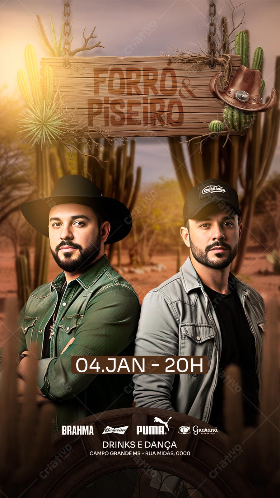 Flyer de Evento Forró e Piseiro Sertanejo com Cantores PSD Editável