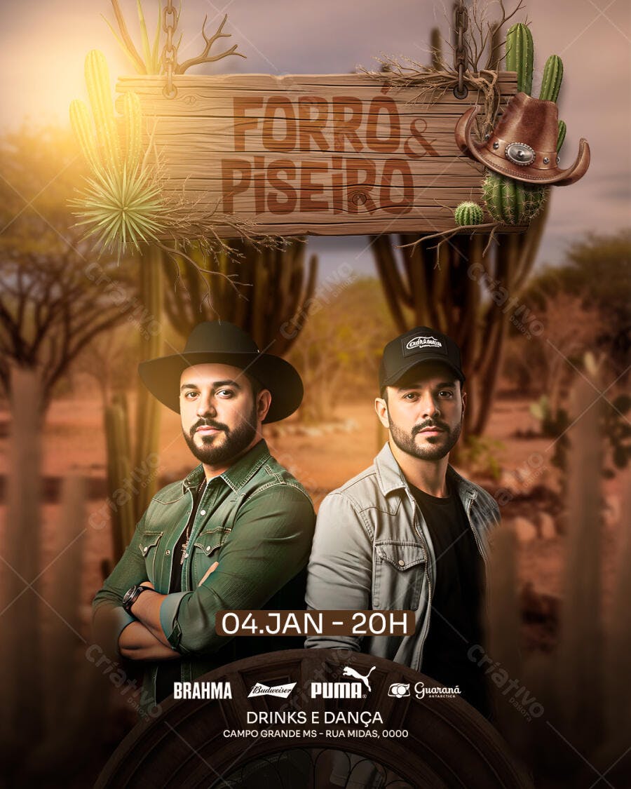 Flyer Forró e Piseiro com Cantores Sertanejos PSD Editável