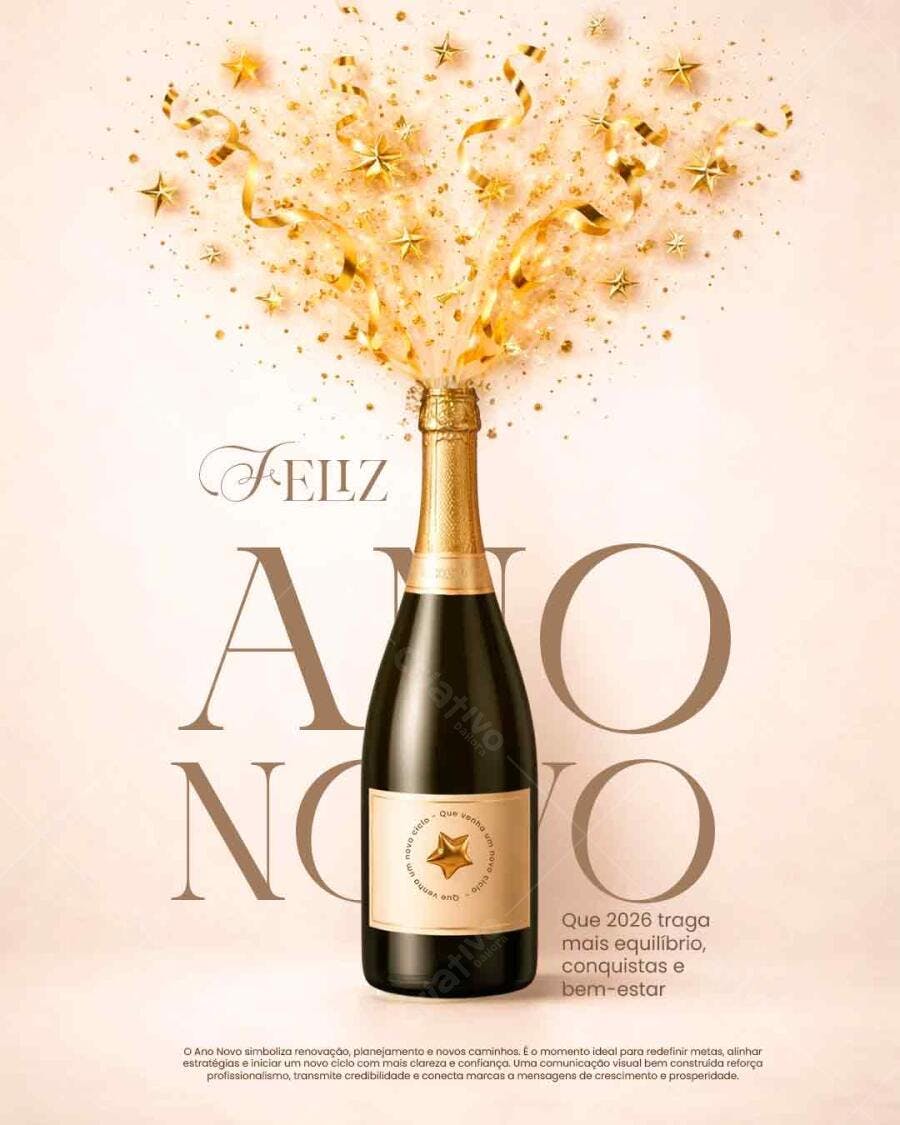 Flyer Social Feliz Ano Novo com Champanhe PSD Editável