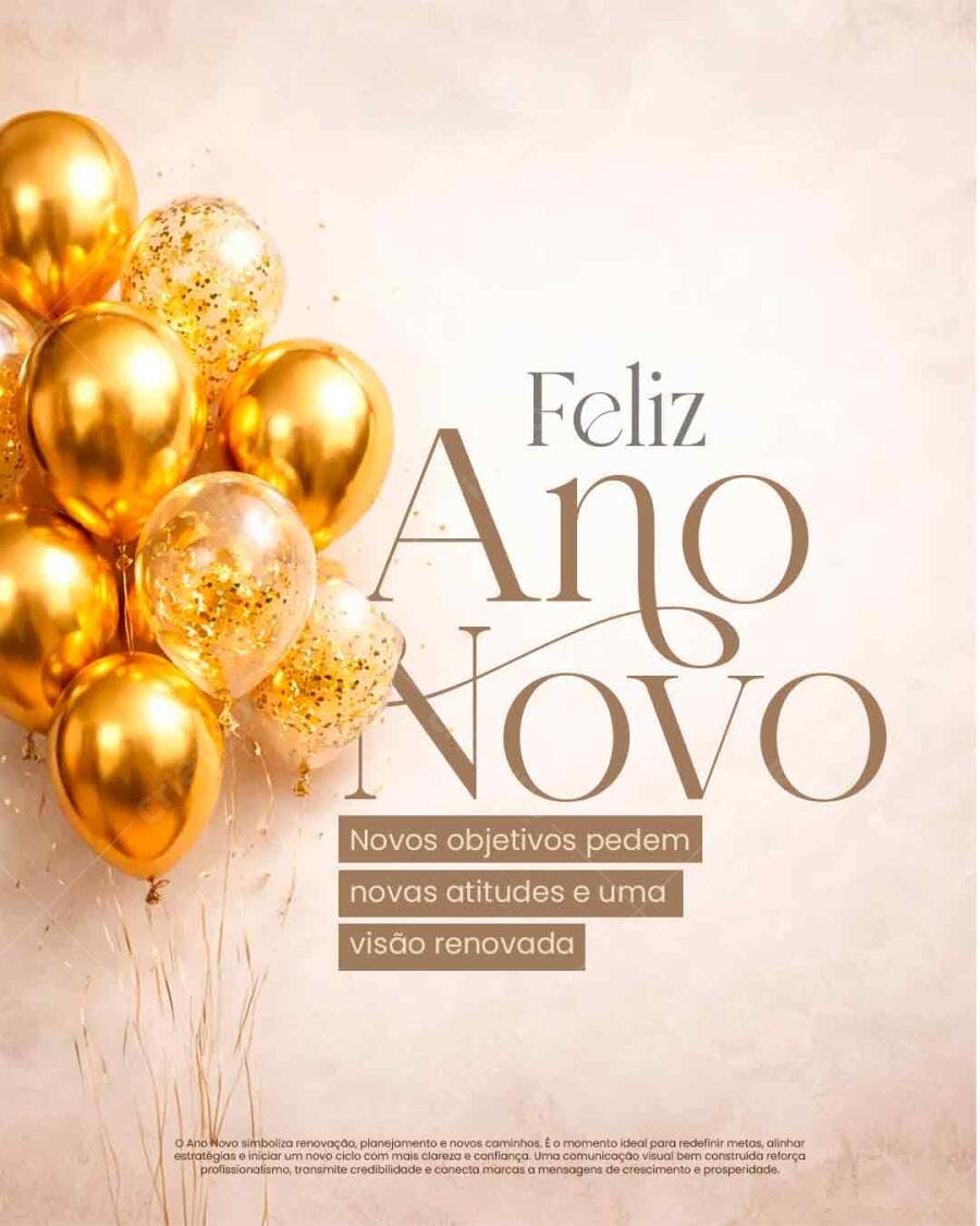 Flyer Feliz Ano Novo Balões Dourados PSD Editável
