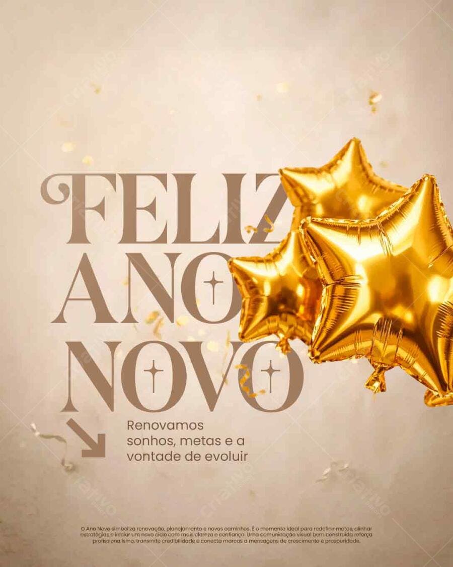 Flyer Feliz Ano Novo Dourado e Elegante PSD Editável