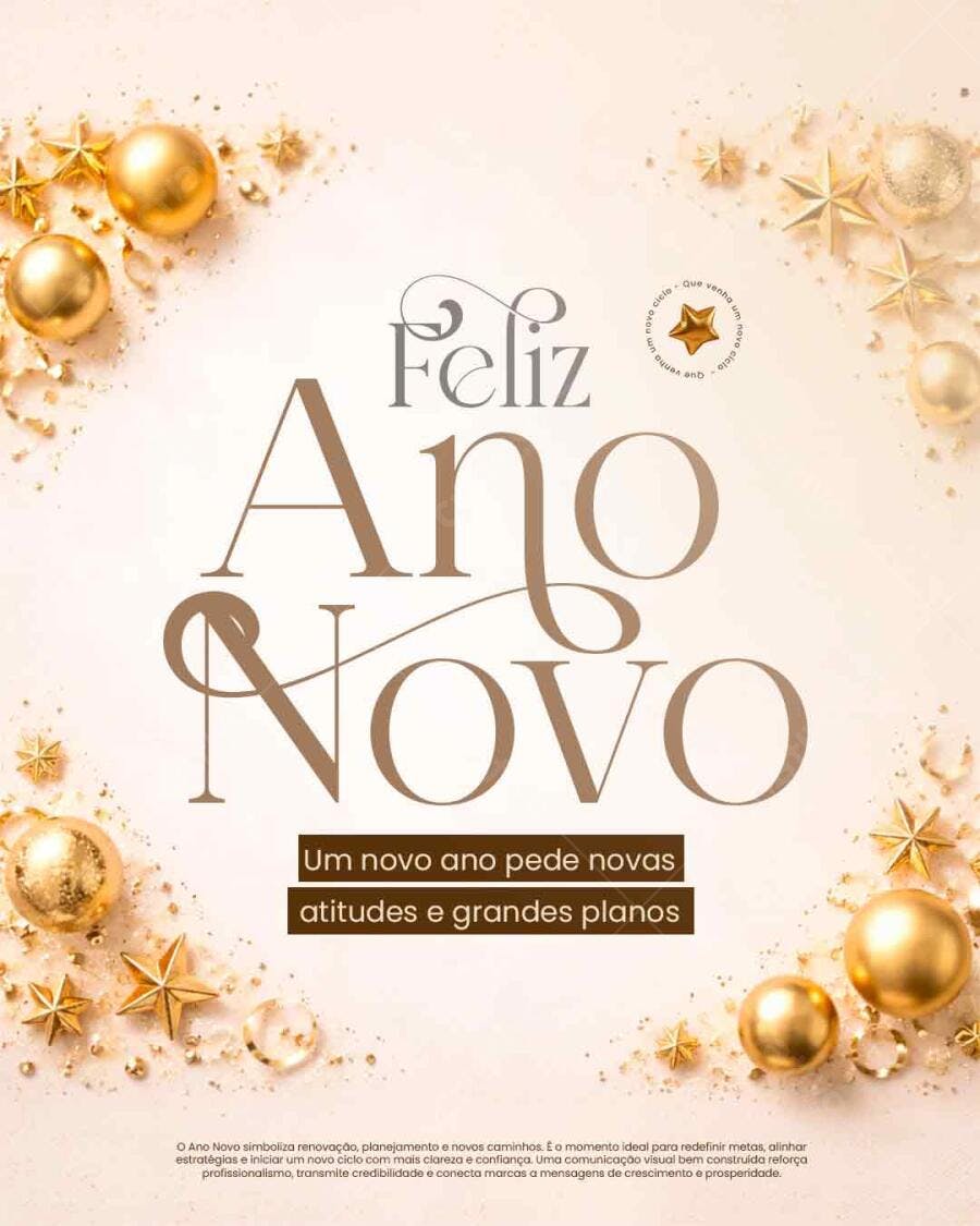 Flyer Feliz Ano Novo com Decoração Dourada PSD Editável