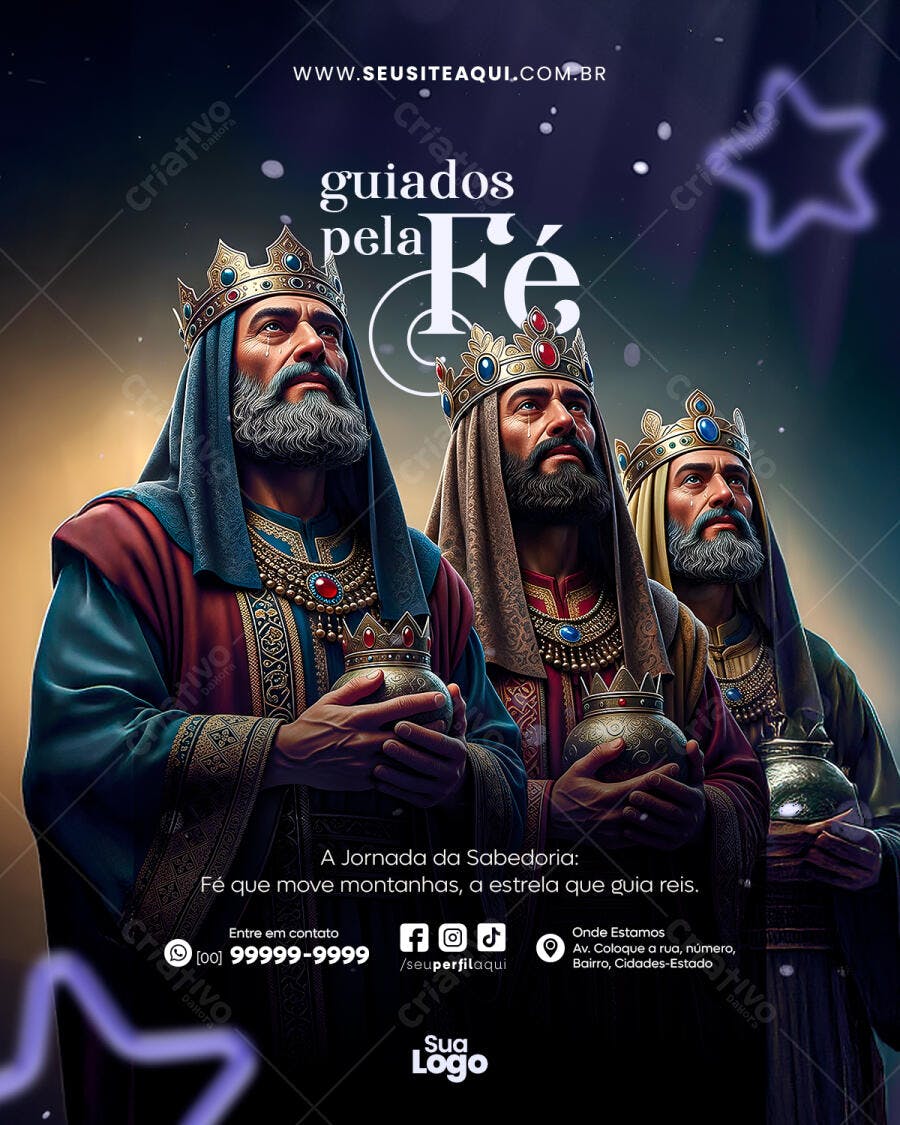 Flyer Reis Magos Guiados pela Fé PSD Editável