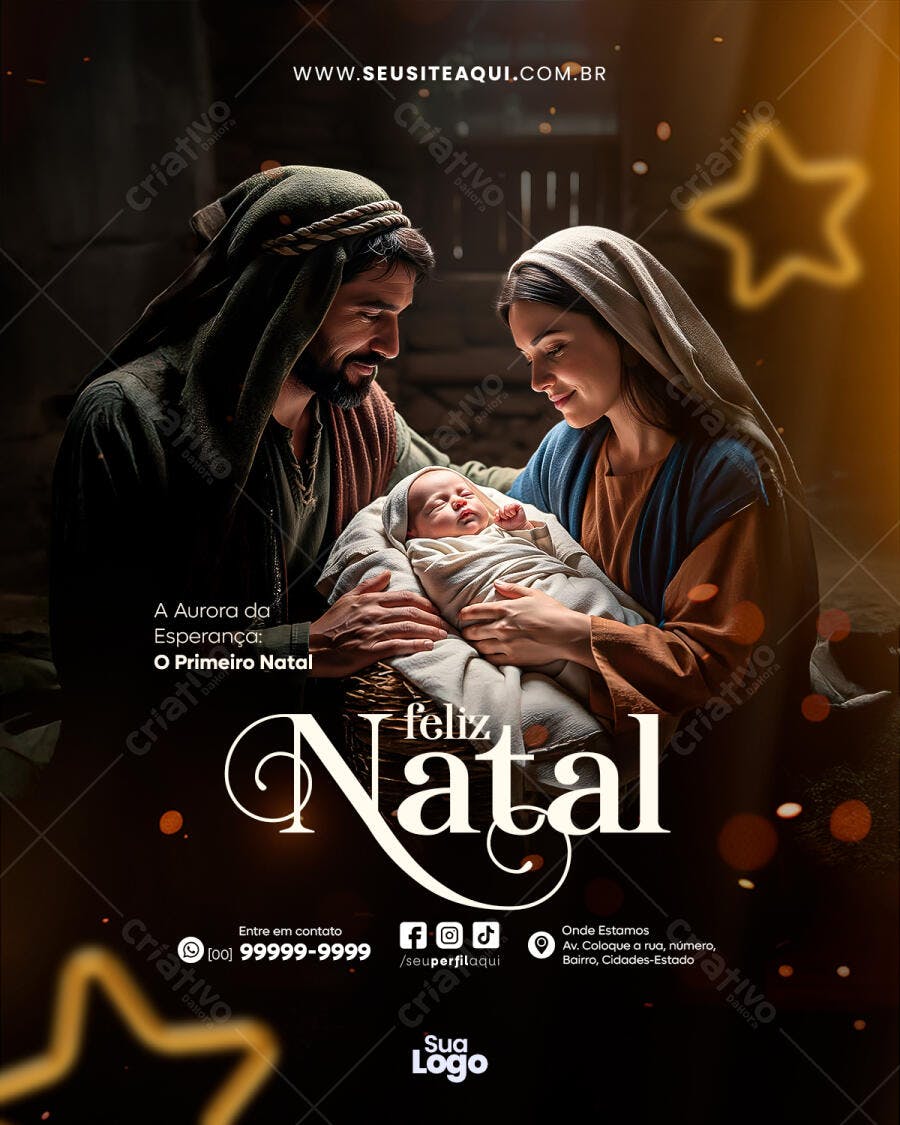 Flyer Primeiro Natal Natividade Sagrada Família PSD Editável