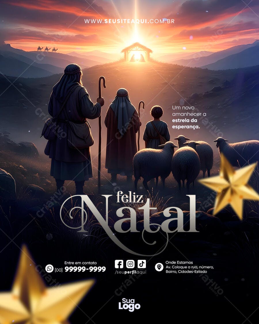Flyer Feliz Natal Pastores e Estrela PSD Editável