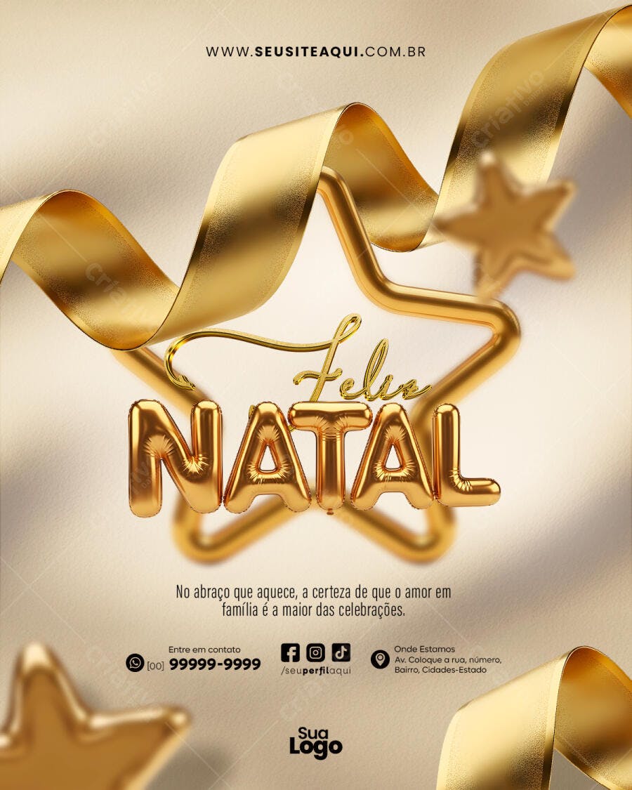 Flyer de Feliz Natal Dourado Luxuoso PSD Editável