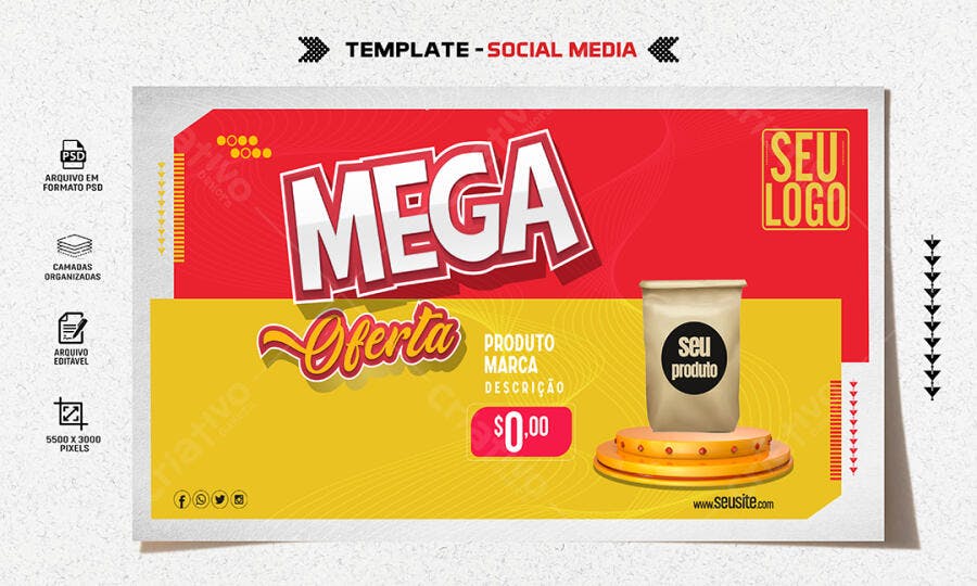 Flyer de Mega Oferta para Varejo e Produtos PSD Editável
