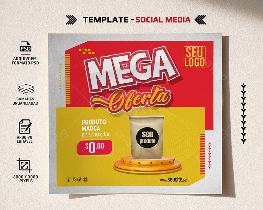 Post para Redes Sociais Mega Oferta de Produtos PSD Editável