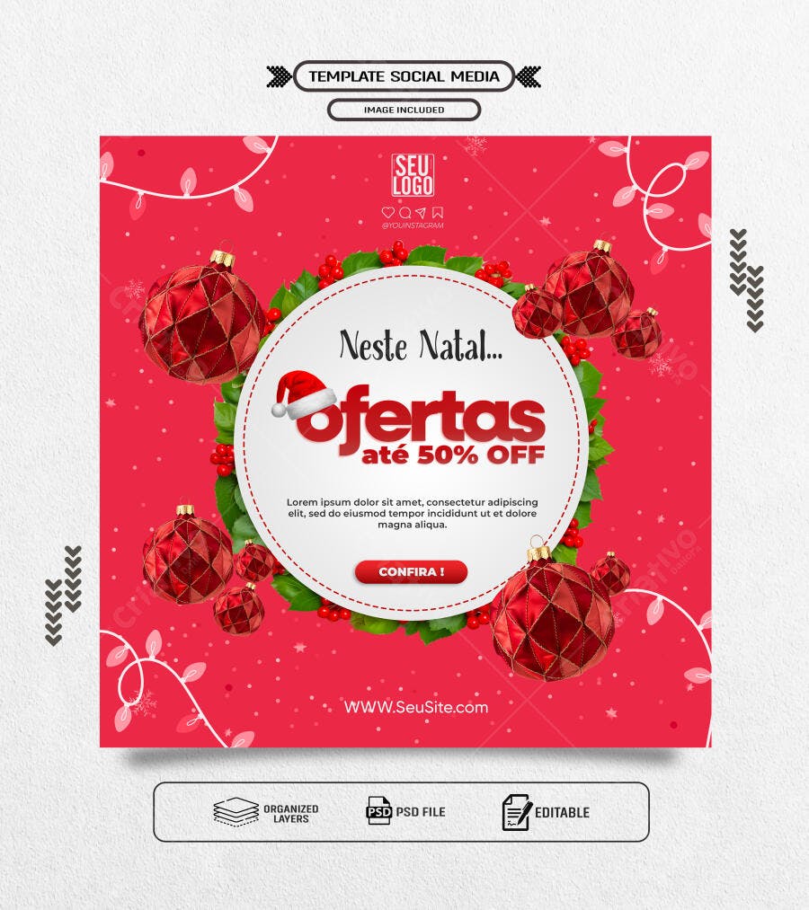 Post de Natal para Ofertas até 50% OFF PSD Editável