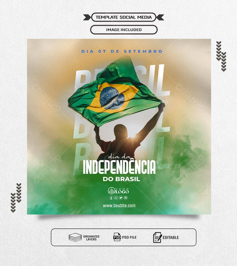 Post Redes Sociais para 7 de Setembro Independência do Brasil Psd Editável