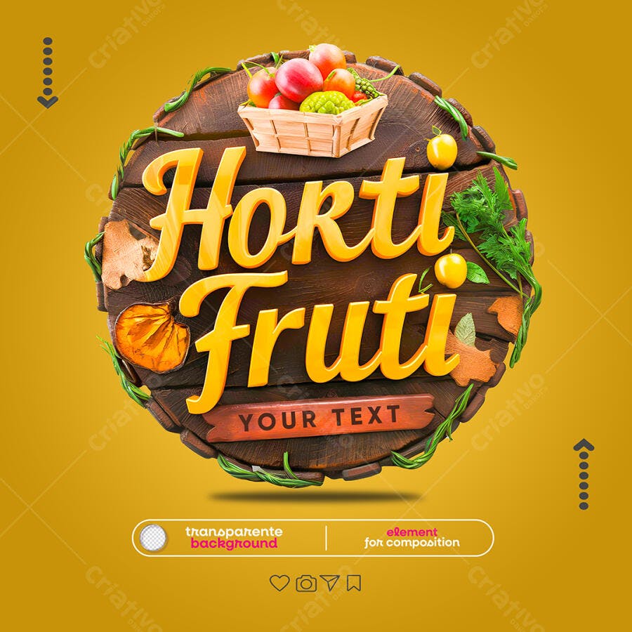 Selo para Hortifruti com Cesta de Frutas e Legumes PSD Editável