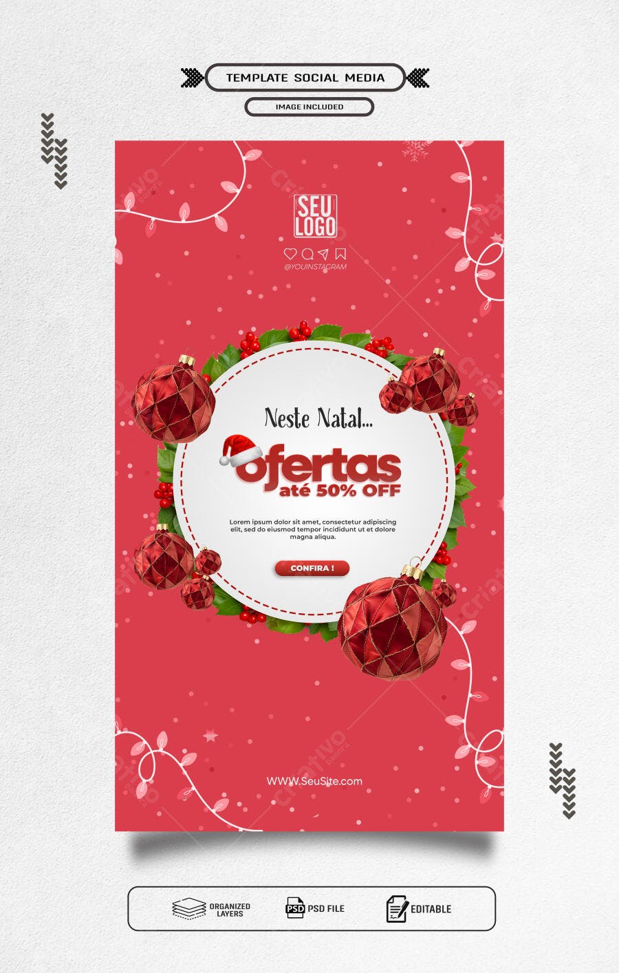 Post para Instagram Ofertas de Natal Vermelho PSD Editável
