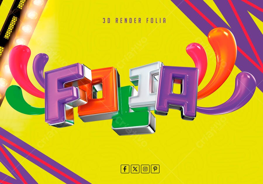 Flyer de Evento Folia 3D Vibrante PSD Editável
