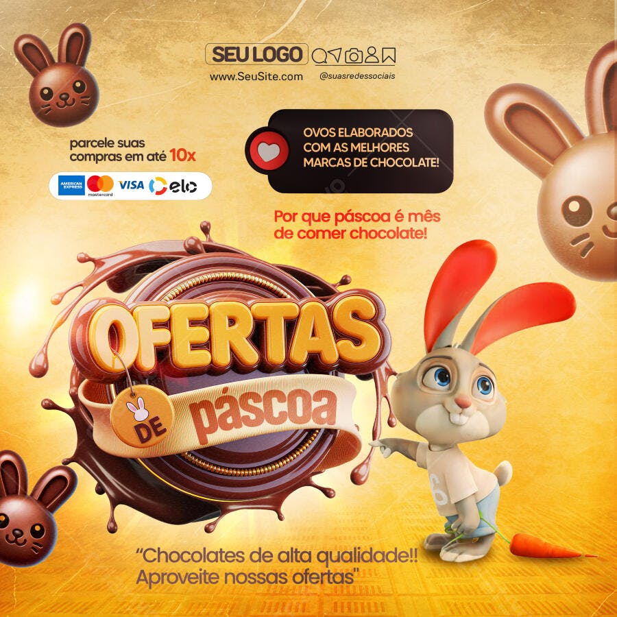 Flyer para Ofertas de Páscoa e Chocolates PSD Editável