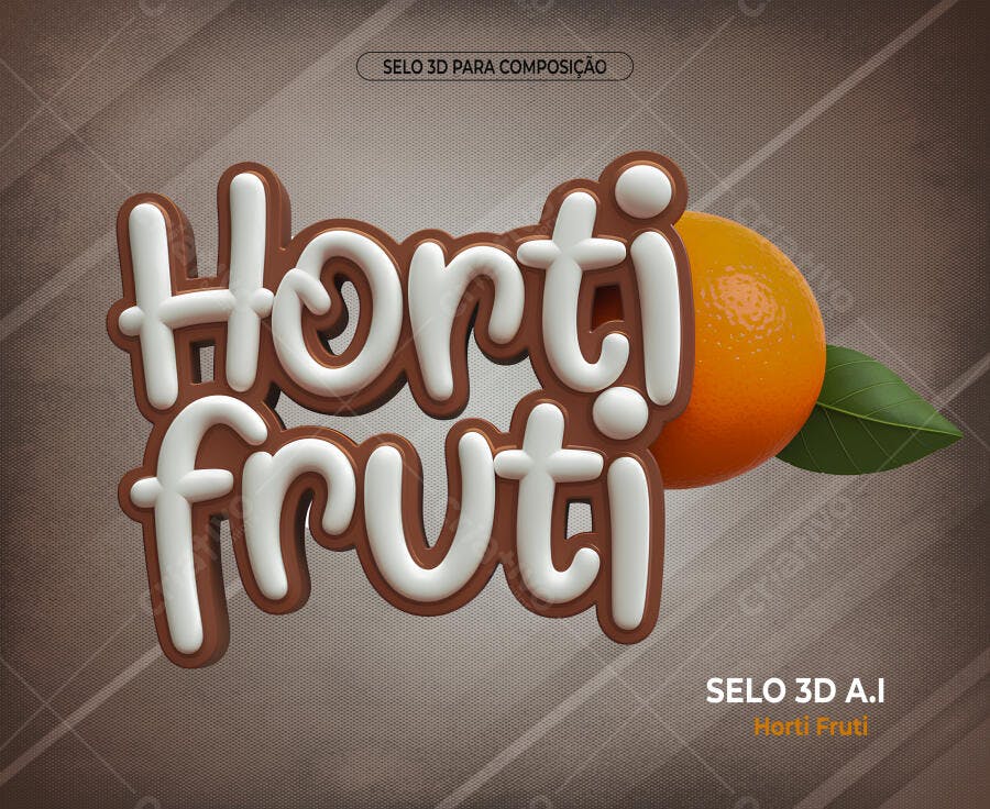 Selo 3D para Hortifruti com Laranja Fresca PSD Editável