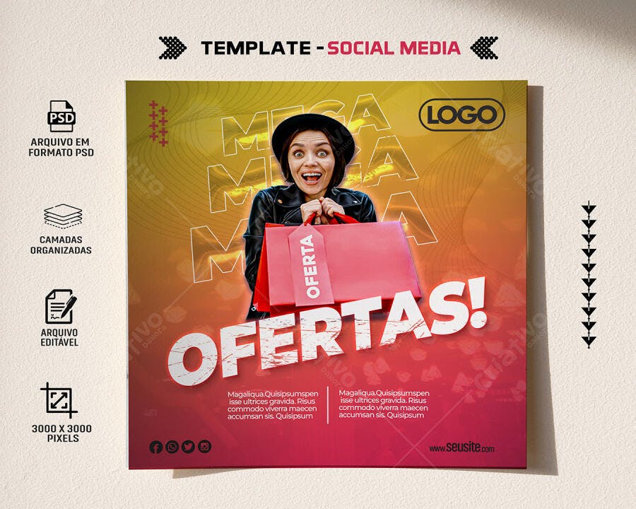 Flyer de Vendas e Descontos Mulher Animada Sacolas PSD Editável