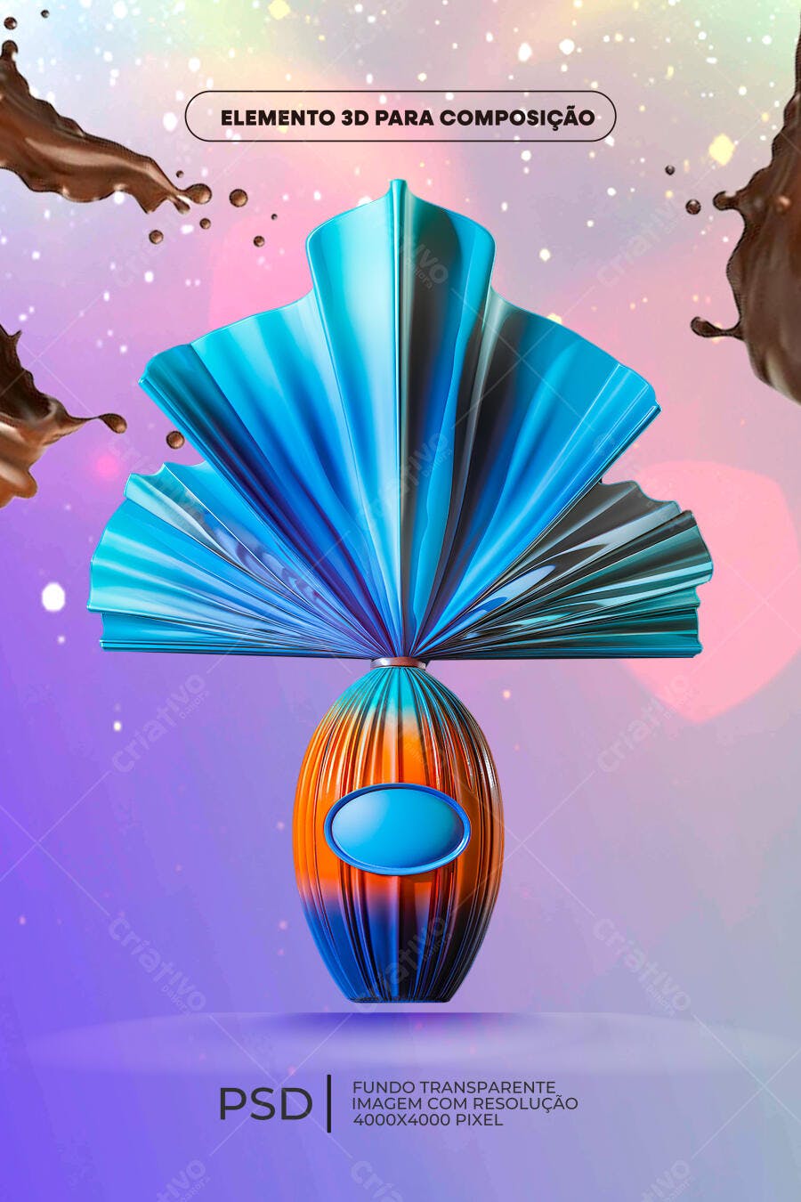 Elemento 3D Abstrato para Composição PSD Editável