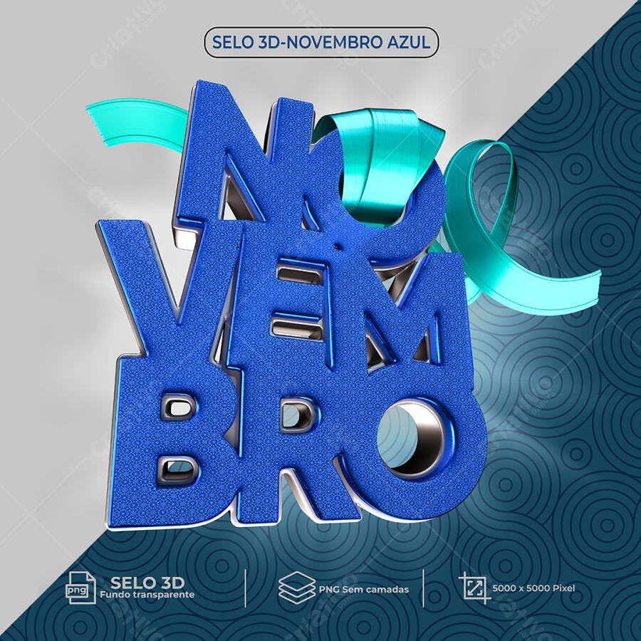 Selo 3D Novembro Azul para Conscientização PSD Editável