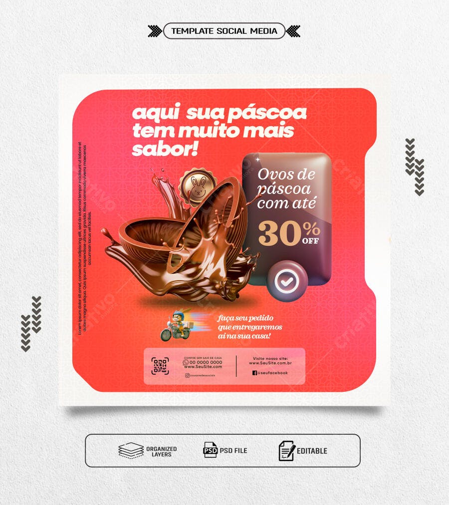 Post para Promoção de Ovos de Páscoa com Delivery PSD Editável