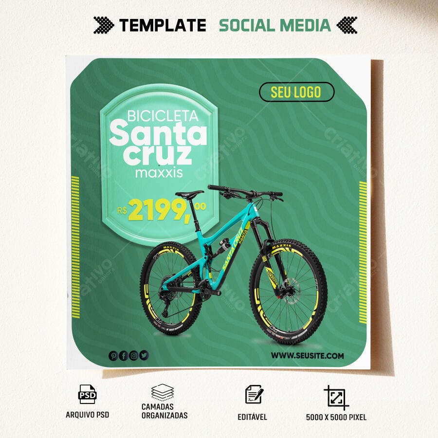 Post Redes Sociais Promoção Bicicleta Santa Cruz PSD Editável