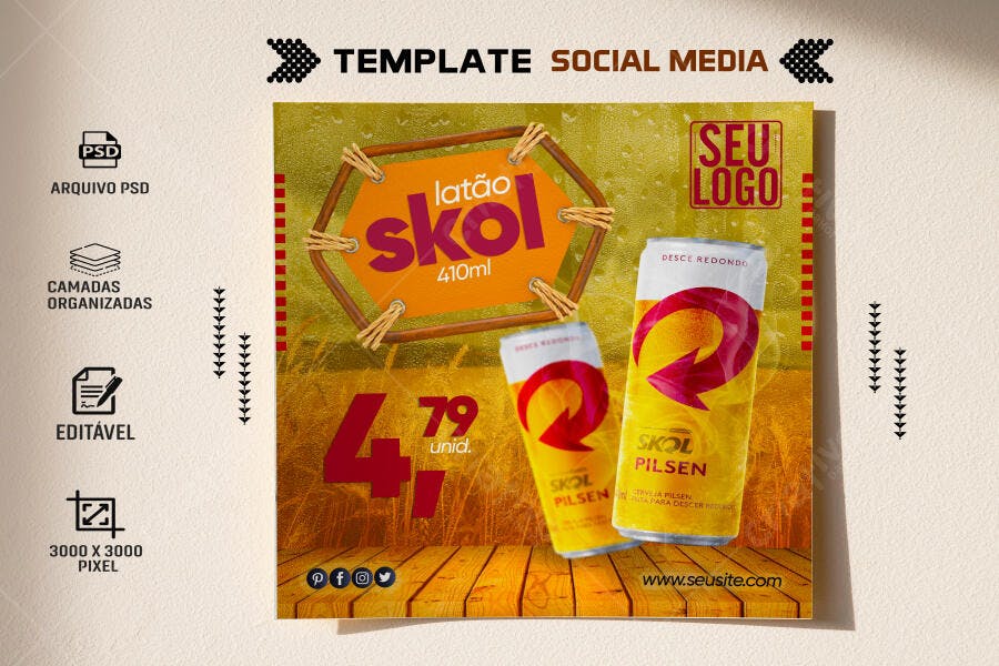 Flyer Promoção Cerveja Skol Latão 410ml PSD Editável