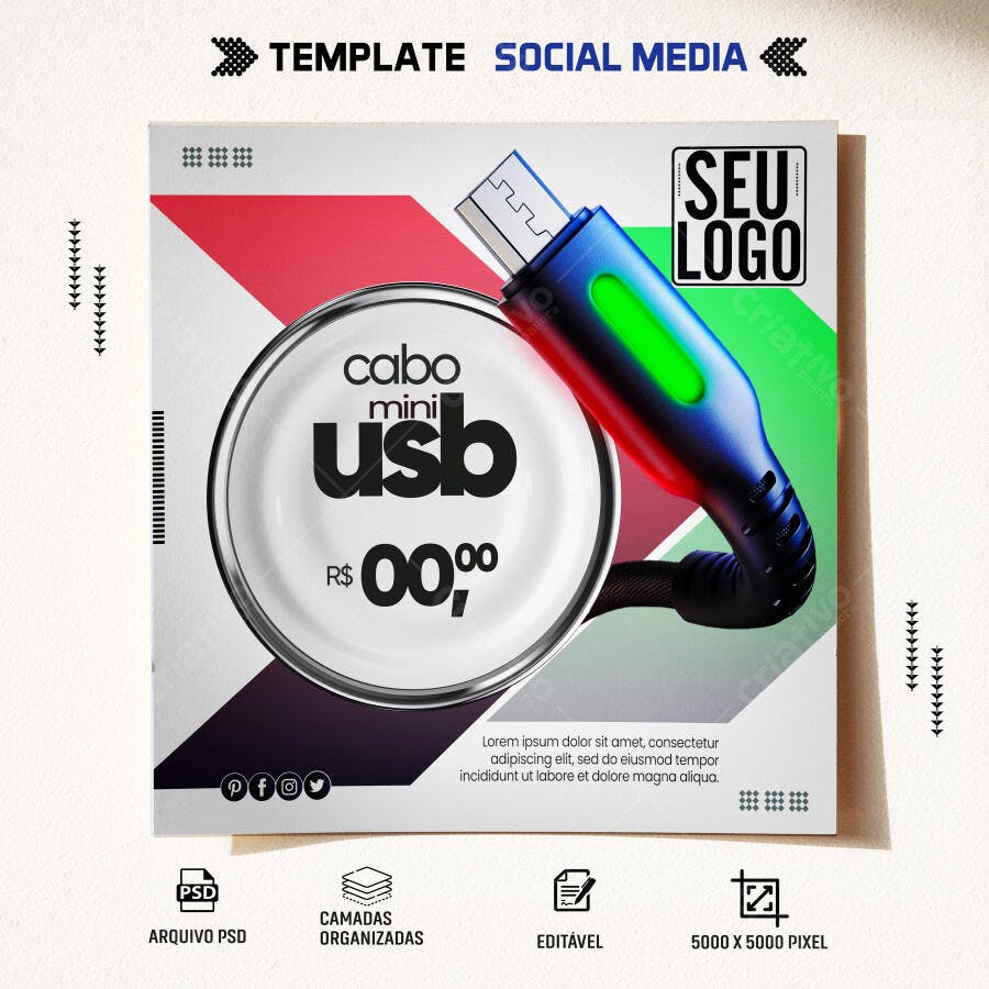 Flyer para Promoção Cabo Mini USB PSD Editável