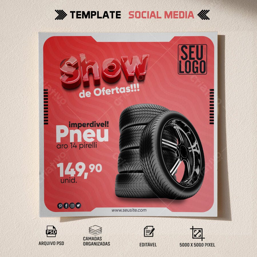 Post Social Media para Show de Ofertas Pneu Pirelli PSD Editável