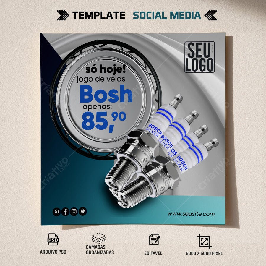 Post Social Media Promocional Jogo de Velas Bosch PSD Editável