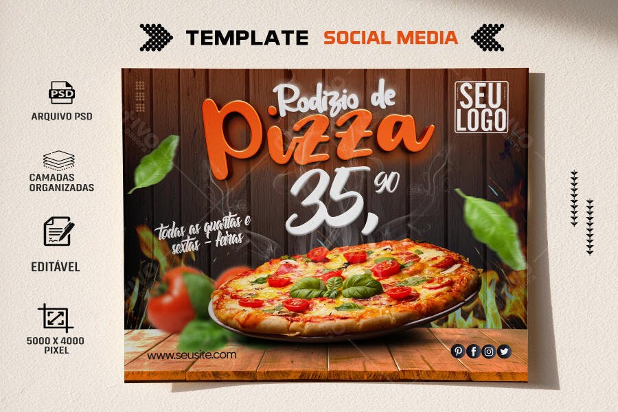 Flyer Rodízio de Pizza 35,90 Quartas e Sextas PSD Editável