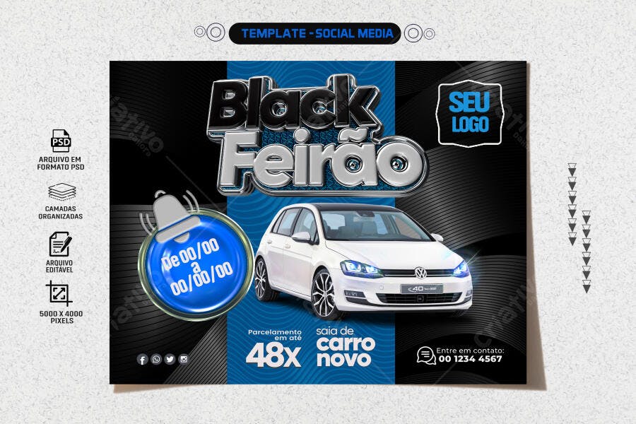 Flyer Carro Novo Black Feirão para Concessionária PSD Editável