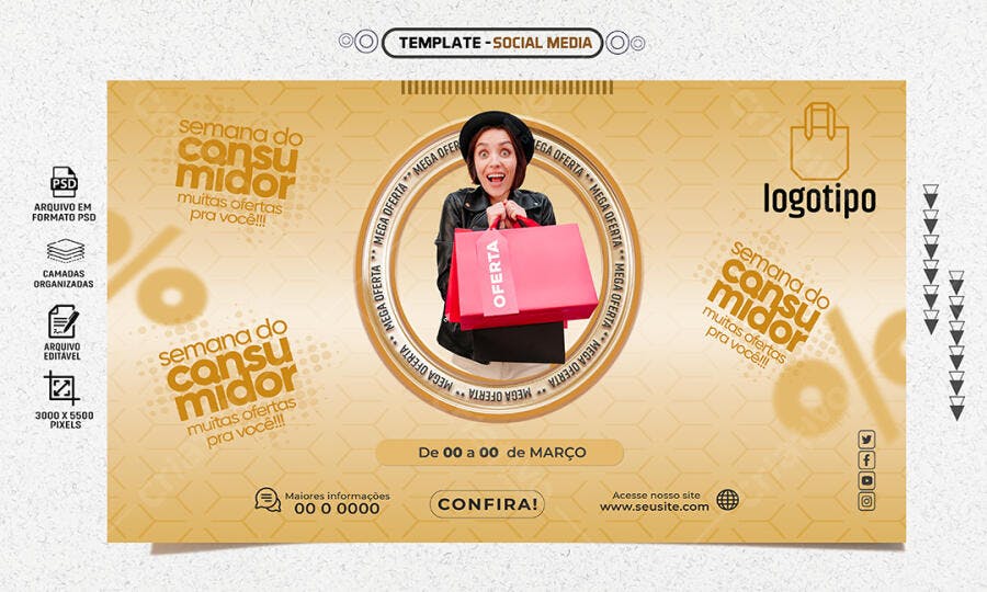Flyer Semana do Consumidor Mulher com Sacolas PSD Editável