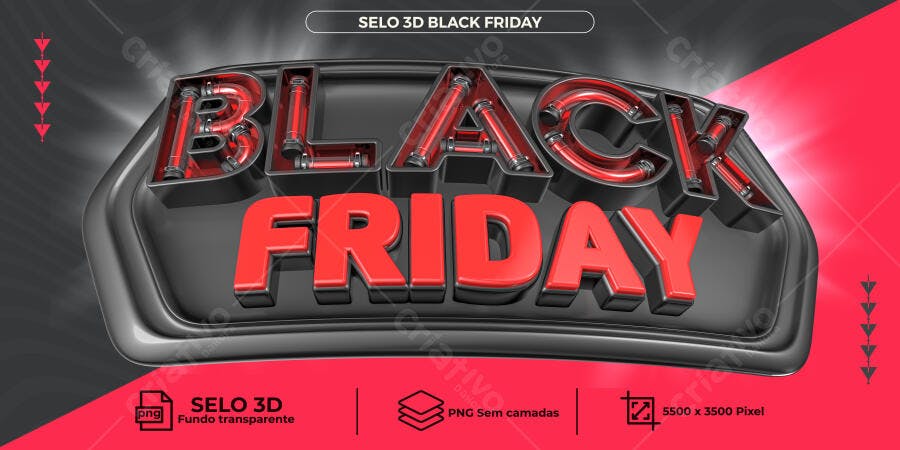 Selo 3D para Black Friday com Efeito Neon Vermelho PSD Editável