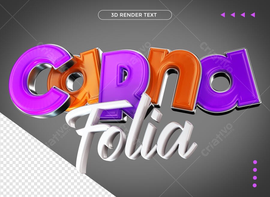 Título 3D para Carnafolia Roxo Laranja PSD Editável