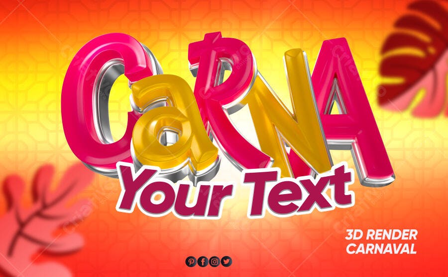 Efeito de Texto 3D para Carnaval CARNA Rosa Dourado PSD Editável