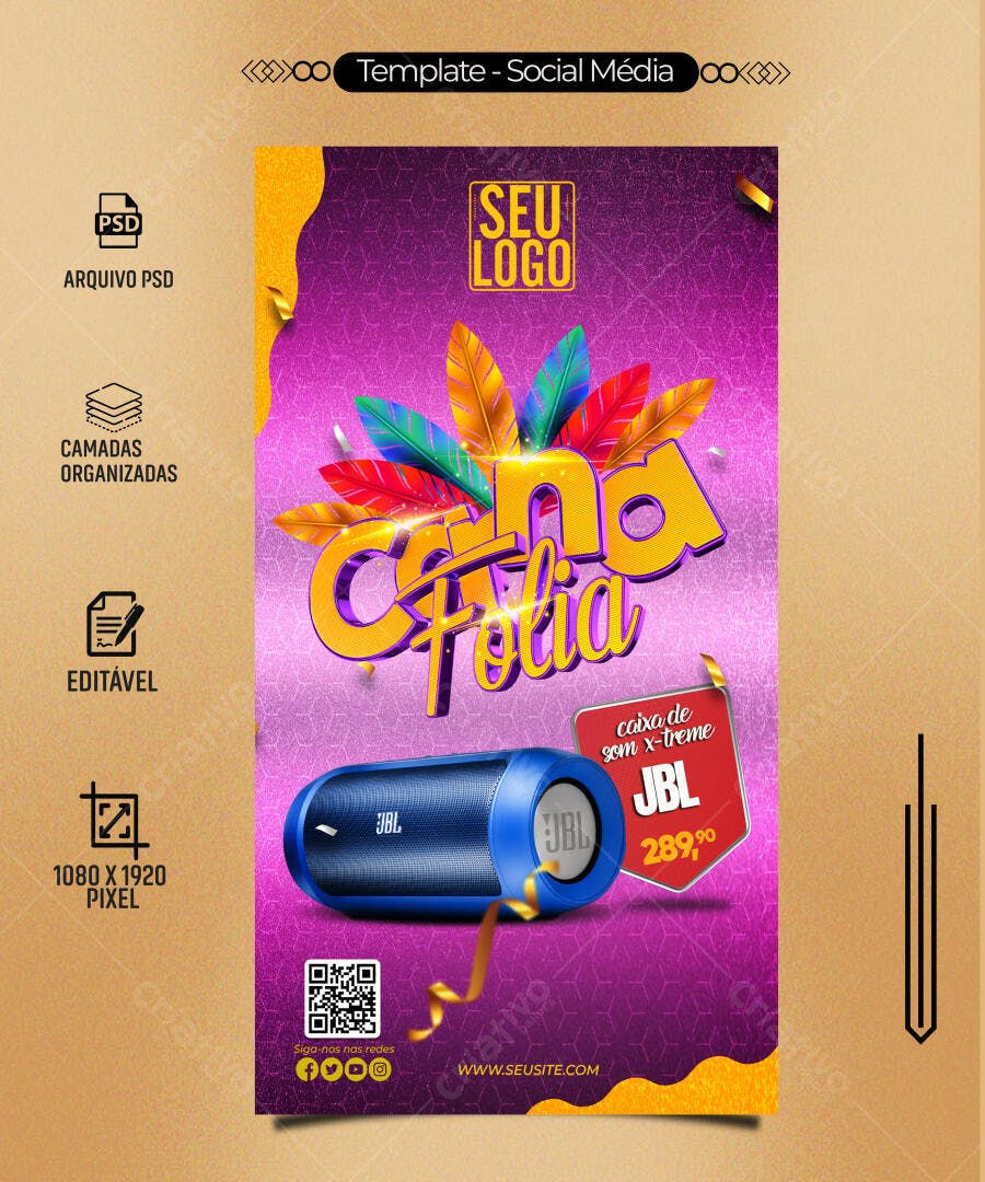 Flyer de Promoção JBL Carnaval Na Folia PSD Editável