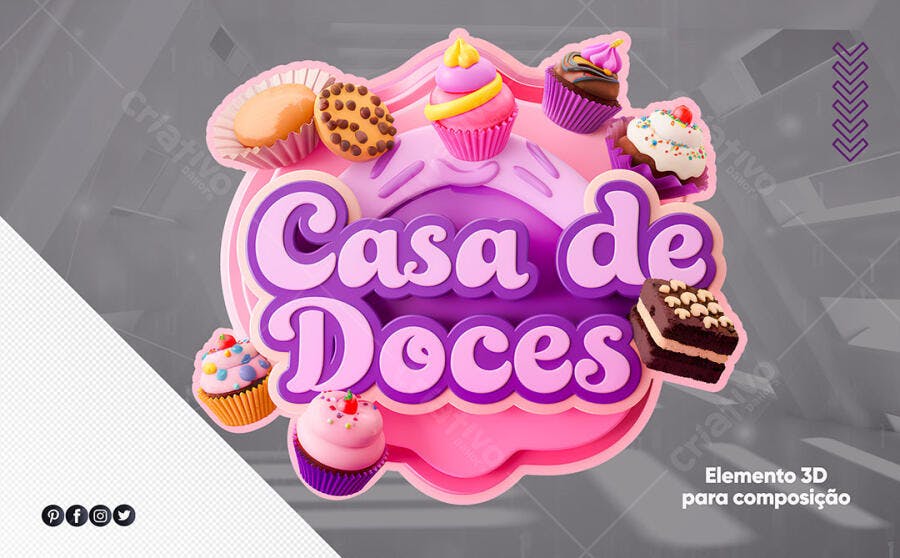 Elemento 3D para Casa de Doces e Confeitaria PSD Editável