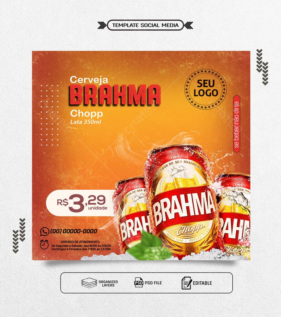 Flyer Promoção Cerveja Brahma Chopp Lata 350ml PSD Editável