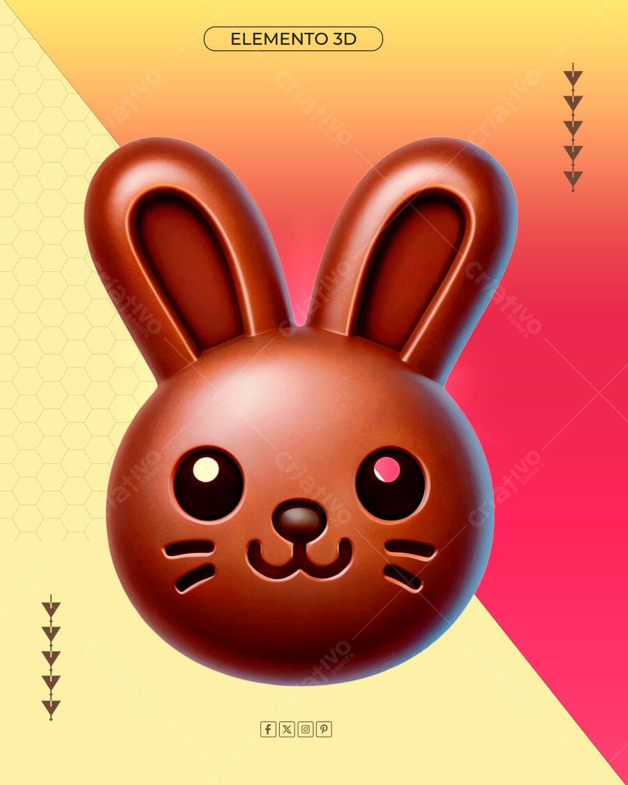 Elemento 3D Coelhinho de Páscoa de Chocolate PSD Editável